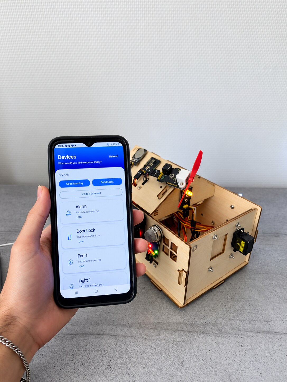 Smart-home Android interface controlling the physical prototype